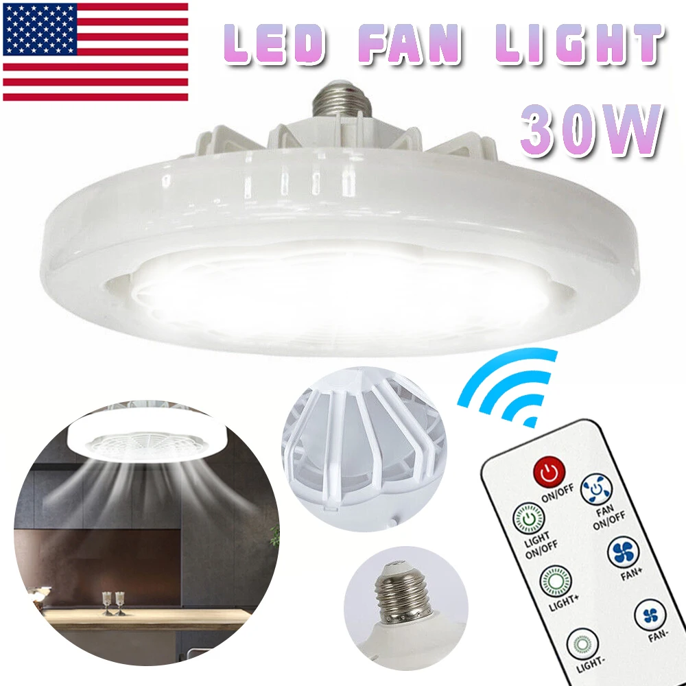 Smart Ceiling Fan with LED Light & Remote Control E27 Convertible Base for Living Room Home Decor Auto Speed Adjust