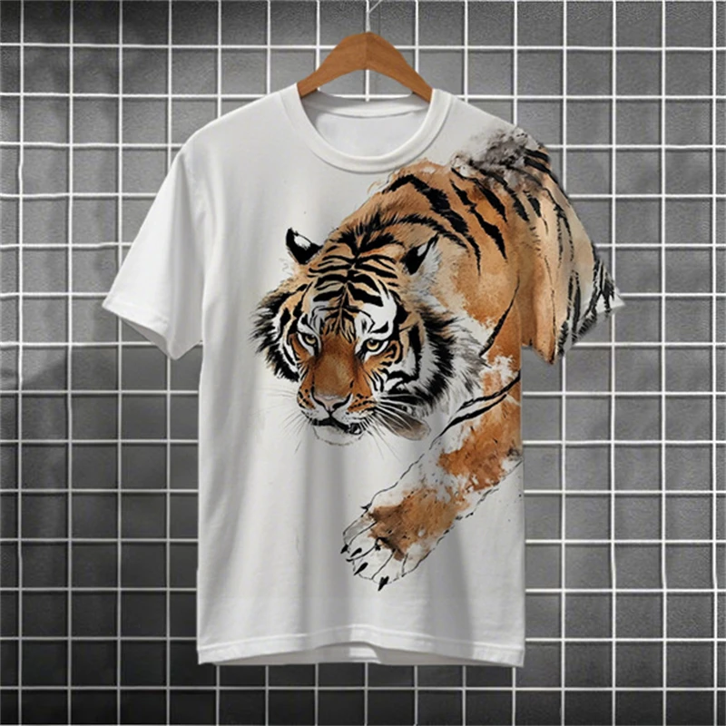 Fashion Tiger Pattern T Shirts For Men Summer Trendy Short Sleeve 3D Animal Printed T-shirts Cool Streetwear Oversized Tees Tops