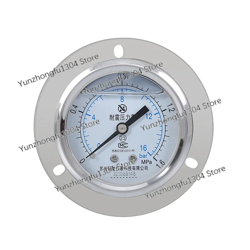 Yn60xt 1.6mpa Axial Edge Shock-Resistant Pressure Gauge Stainless Steel Shell Panel Type Shock-Resistant Pressure Gauge