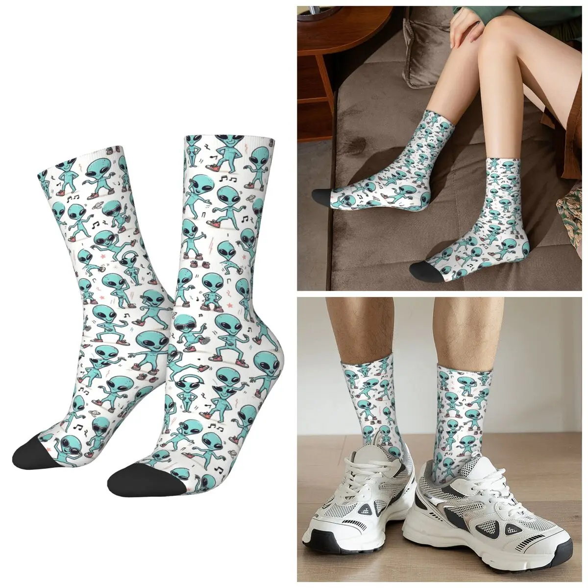 

Носки All Seasons Alien Head Socks Harajuku, спортивные носки средней длины, впитывающие пот, для мужчин и женщин, подарки на День святого Валентина