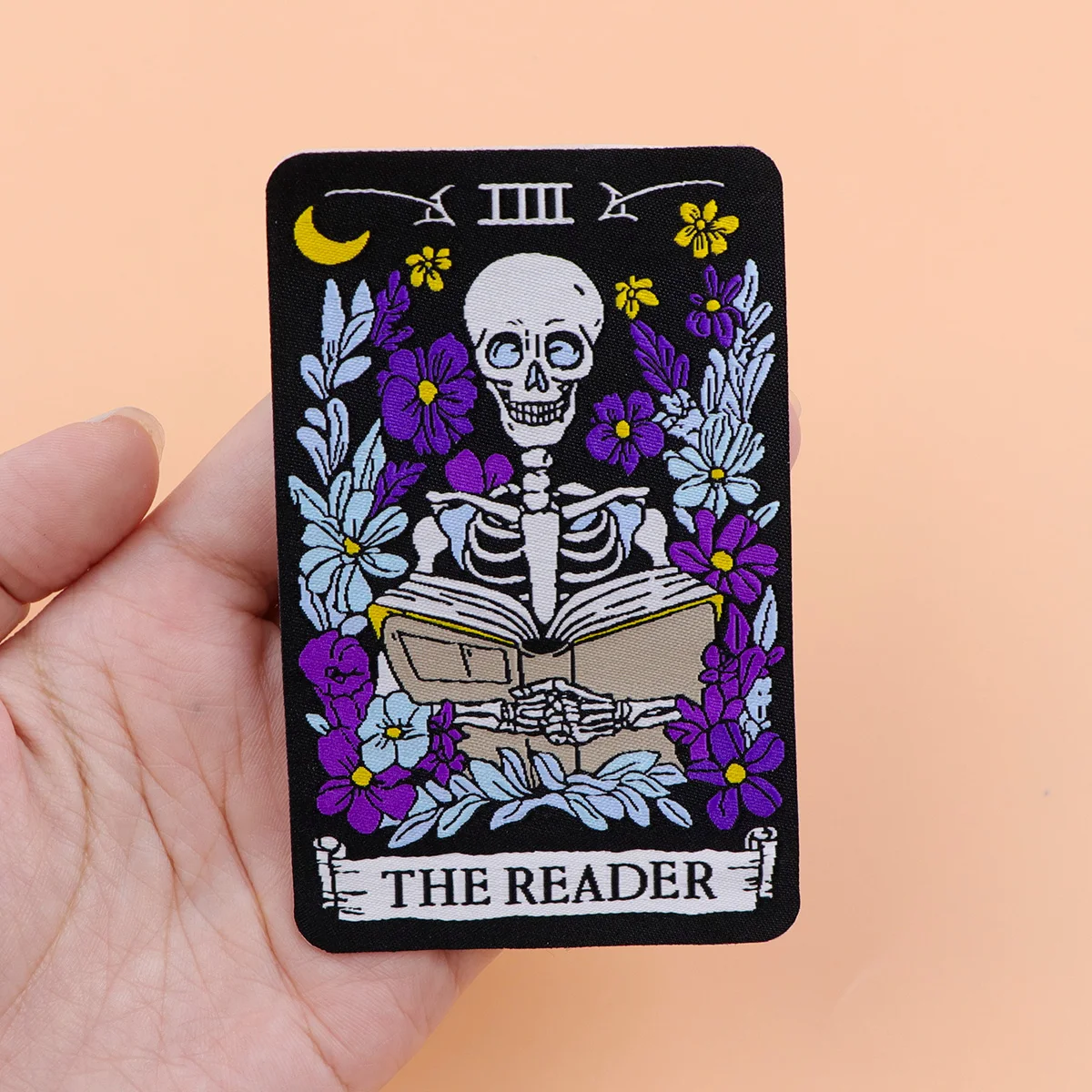 Patchs brodés de cartes de tarot squelette, patch Poppy pour vêtements, patchs thermocollants pour sacs à dos, vestes DIY, autocollants à coudre