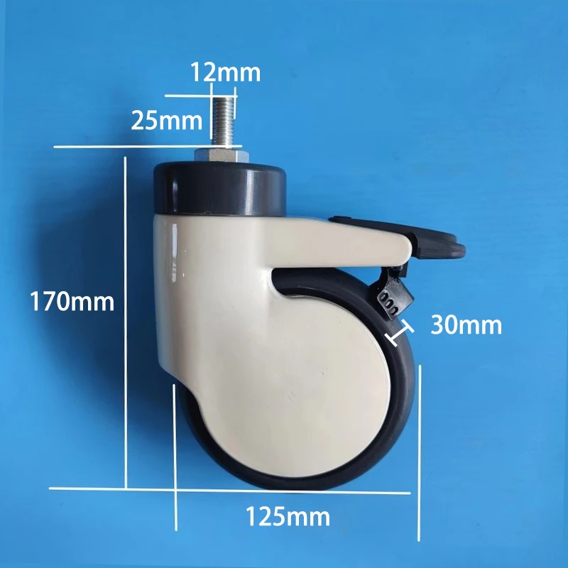 1pc-5 Inch Screw Rod M12 Medical Bed Silent Wheel/silent Caster With Brake Universal Wheel