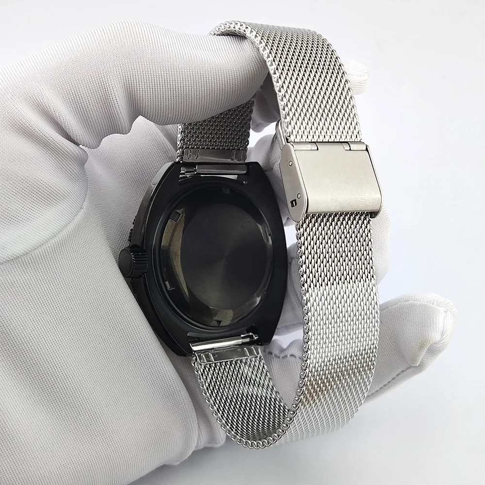 Cassa per orologio da uomo in acciaio inossidabile nero argento da 42,8 mm cassa in vetro zaffiro adatta al movimento NH35 NH36 NH34 Custodia impermeabile NH35 alla moda
