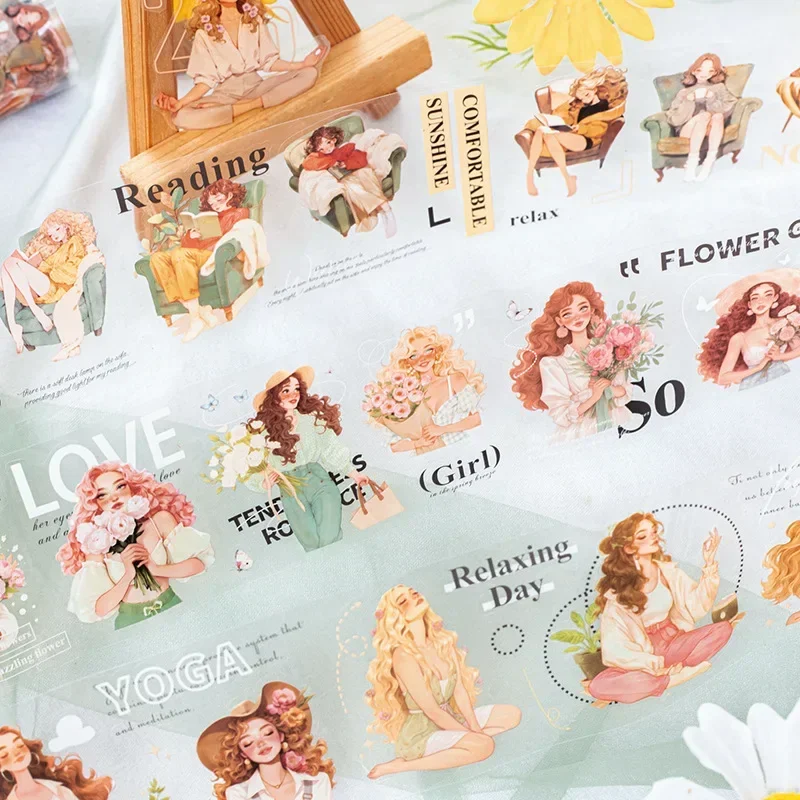 1 rollo de texto adhesivo, Collage de palabras, libro de cinta PET, personajes diarios de álbum de recortes, 60mm x 2m, serie de día relajante