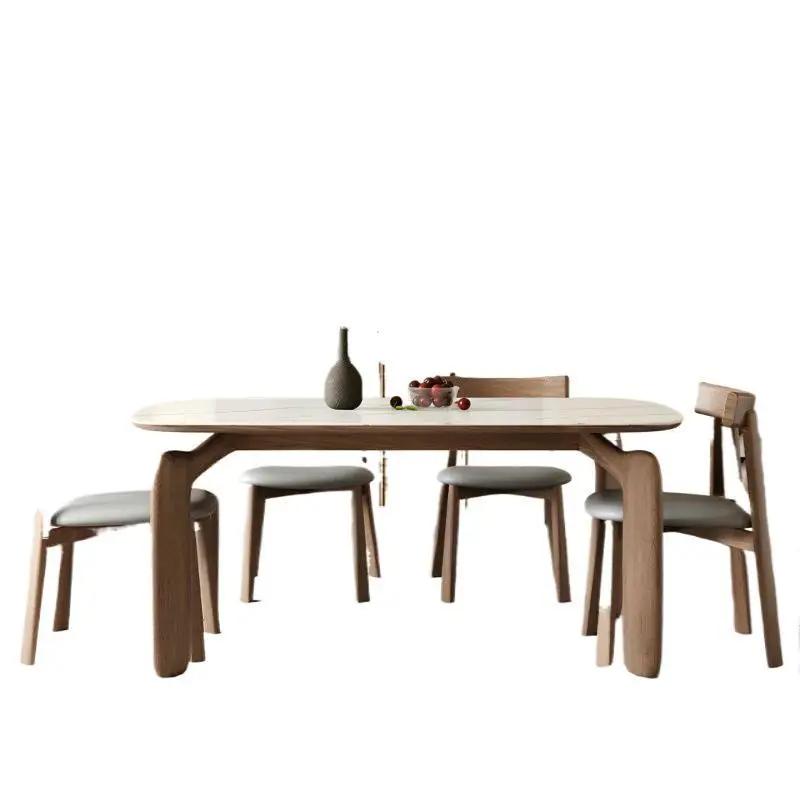 

Nordic rock slab dining table and chair combination elephant modern simple household small apartment solid wood rectangular din