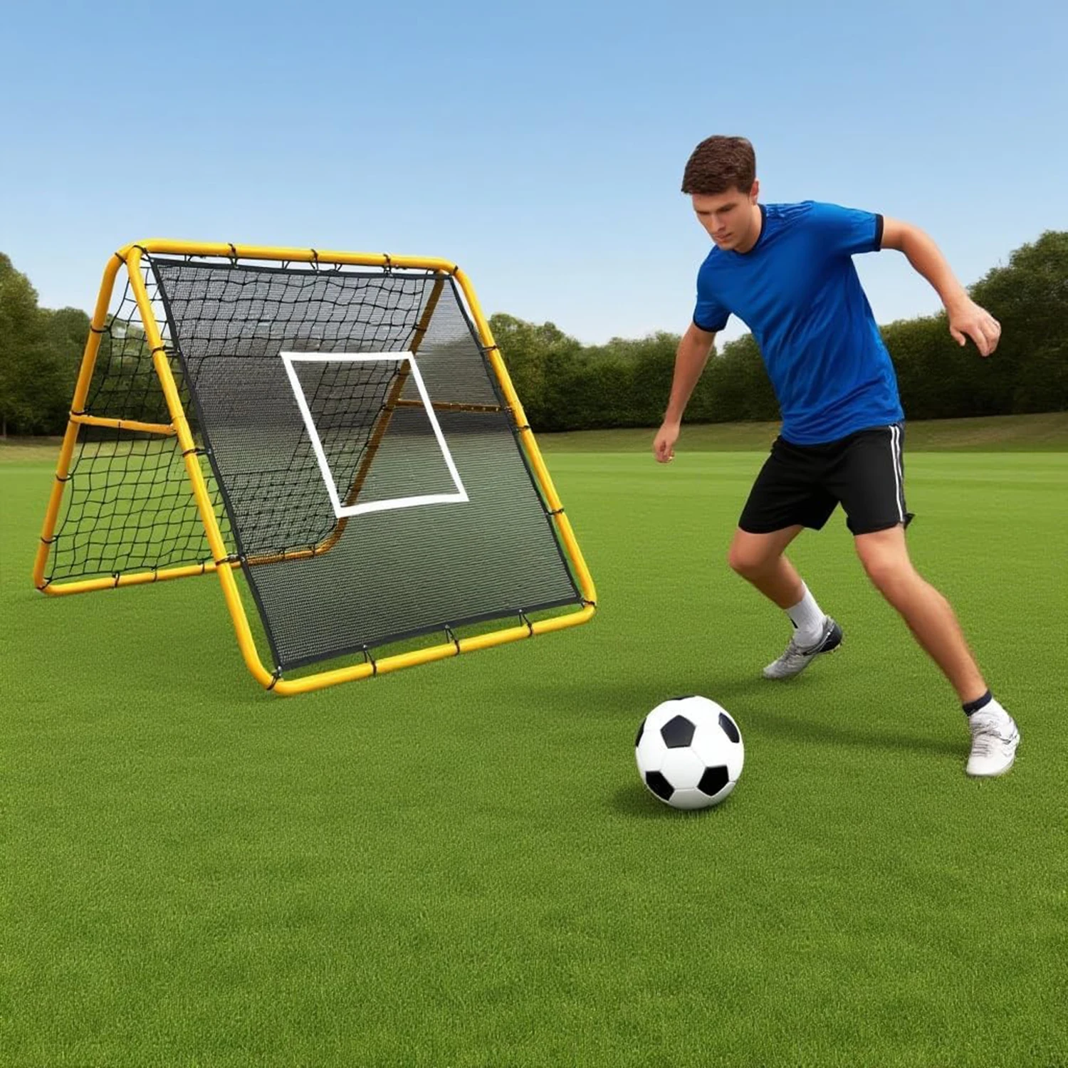 축구, 야구 및 소프트볼용 4 x 4피트 조절 가능한 멀티 스포츠 리바운더 네트 – 패스, 투구 및 컨트롤을 위한 훈련 네트