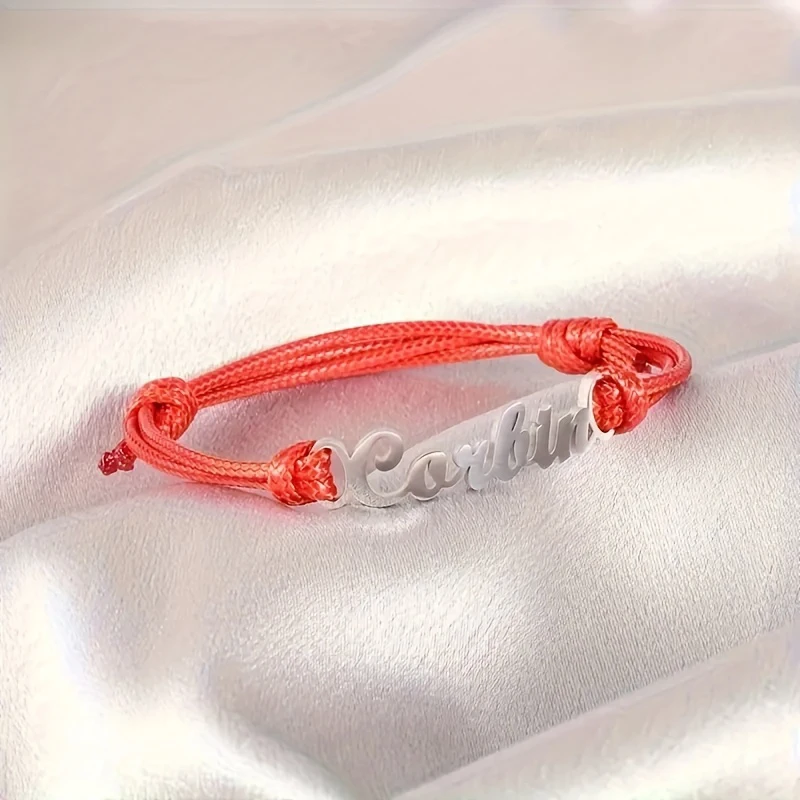 Personalized Customized Name Bracelet Stainles Steel Women Leather Rope Adjustable Couple Bangle Valentine's Day Custom Jewelry