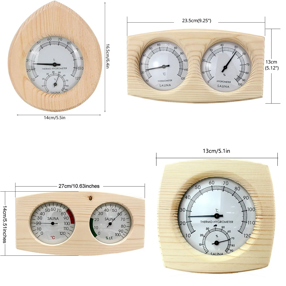 5 Type Original Wood Hemlock Sauna Hygrothermograph Durable Thermometer Hygrometer Humidity Temperature Measure Gauge For Indoor