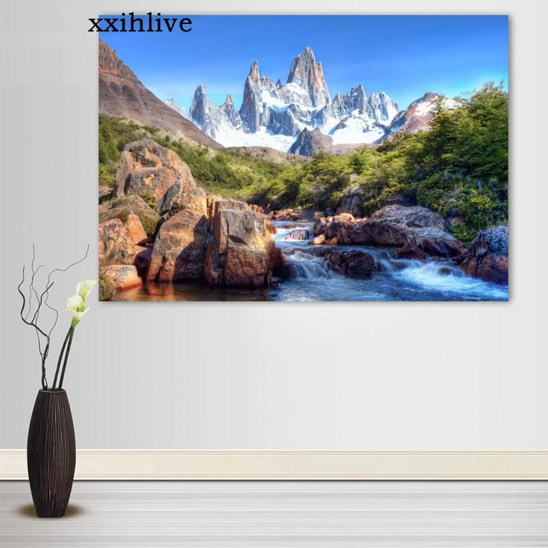 Customized HD Landscape Rivers And Mountains Posters Art Silk Canvas Poster Bar Room Decoration Painting Home Decor 40x60cm