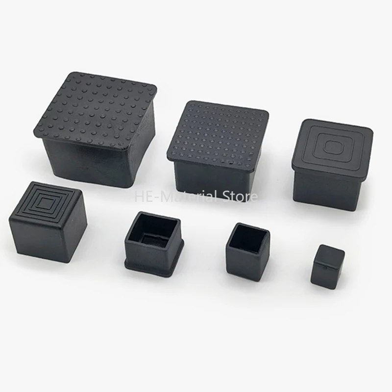 4pcs Square/Circle Black PVC Soft Rubber Pipe Sleeve Tube Cap Table Chair Foot Non-slip Pad Protective Cover 10x10-100x100mm