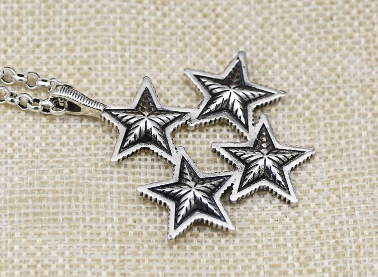 Collar de plata de ley antigua para mujer, colgante de cinco estrellas, punk asiático, personalidad, moda masculina, regalo