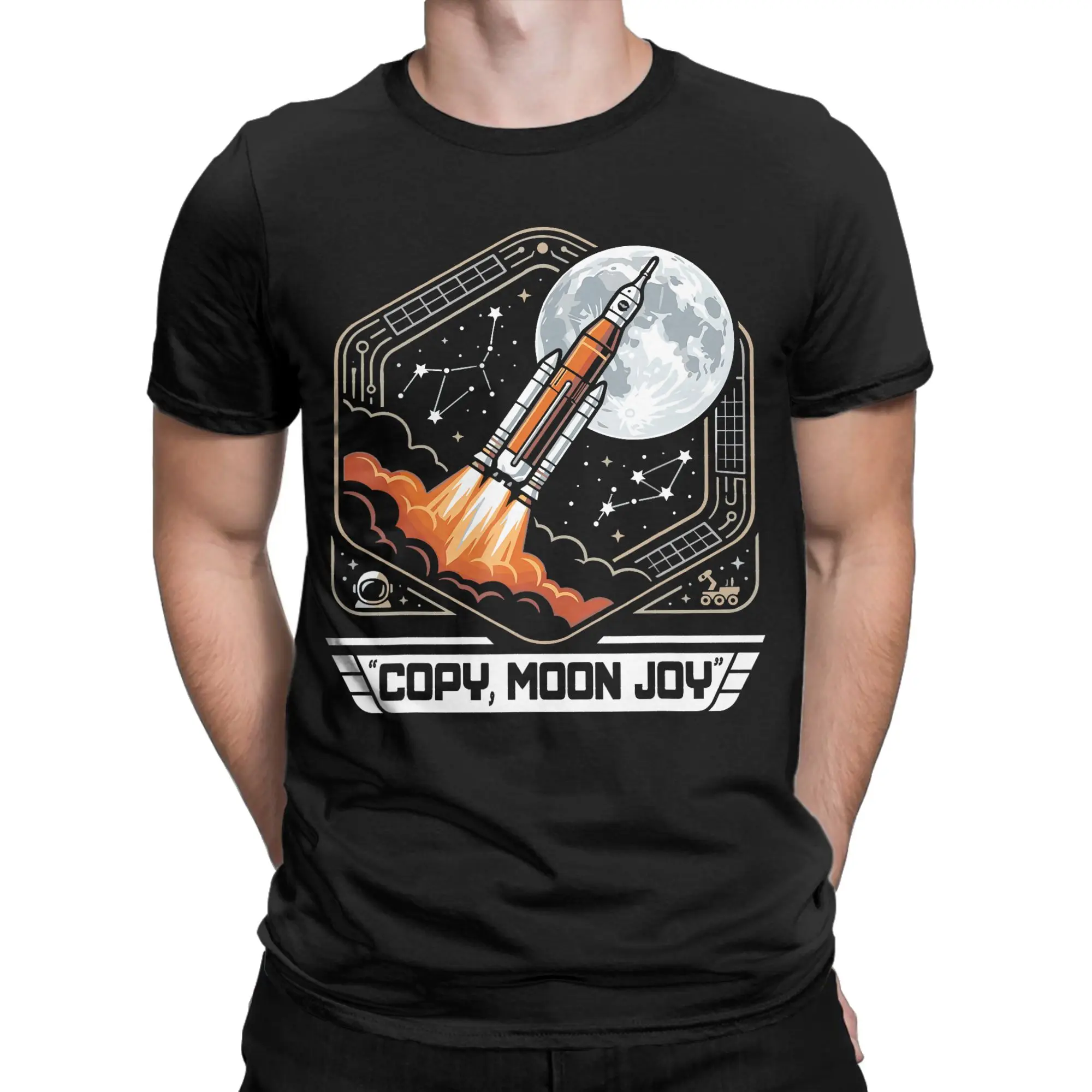 Fashion Copy Moon Joy Funny T-Shirt Men Women's Round Neck Cotton T Shirts  Short Sleeve Tees Plus Size Clothes