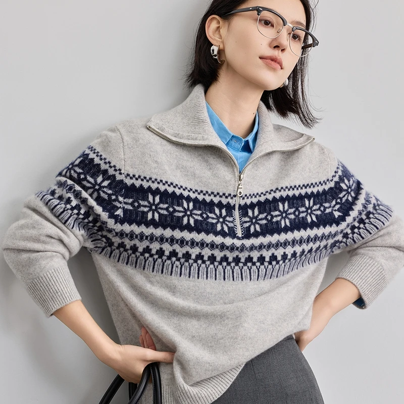 

Классический пуловер на молнии в стиле ретро, женский 100% кашемир, повседневный модный свитер, осень-зима, мягкий удобный трикотаж, одежда