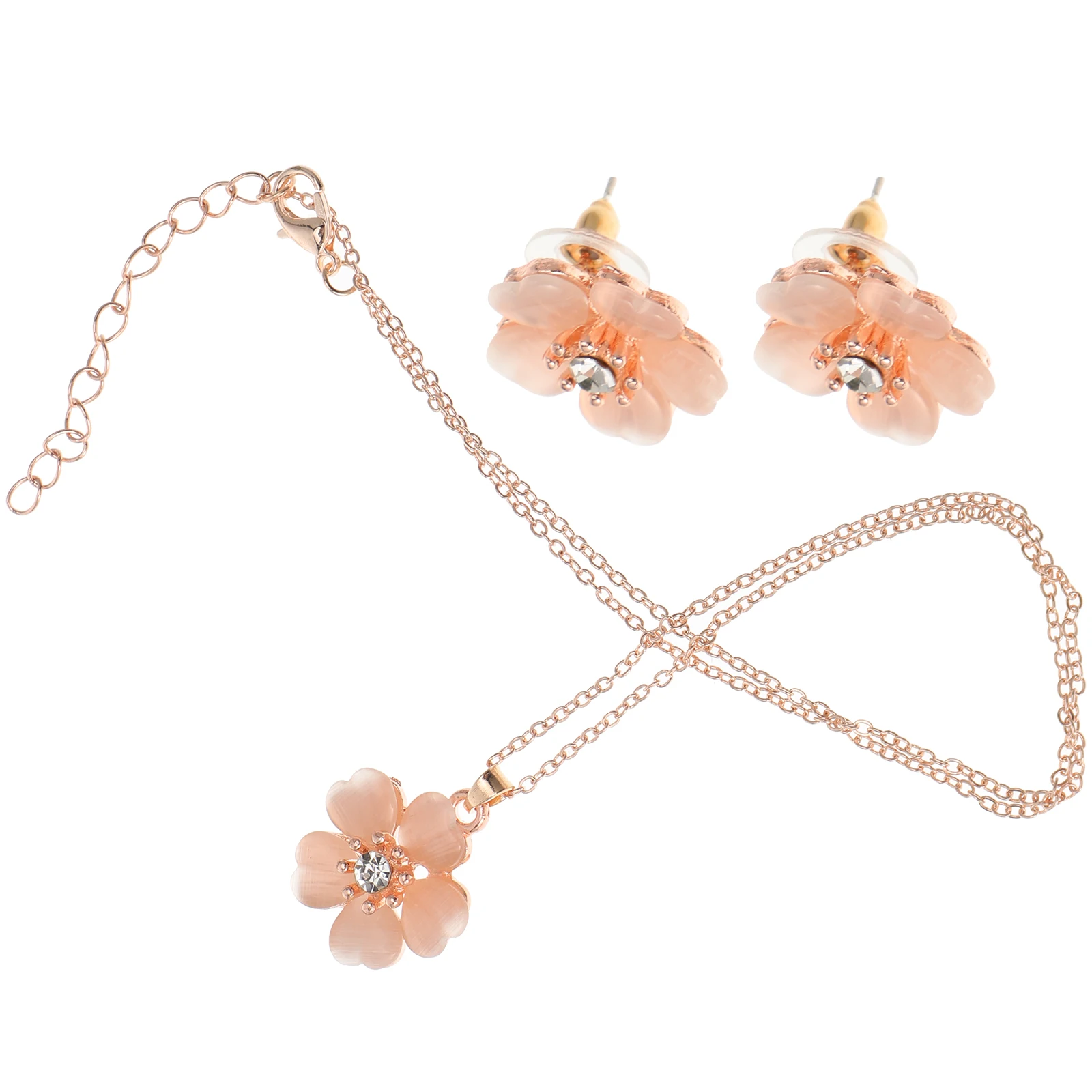 

Plum Blossom Necklace Earrings Set 43cm 5cm Chain Adjustable Cherry Flower Jewelry Women Gifts Valentine Christmas