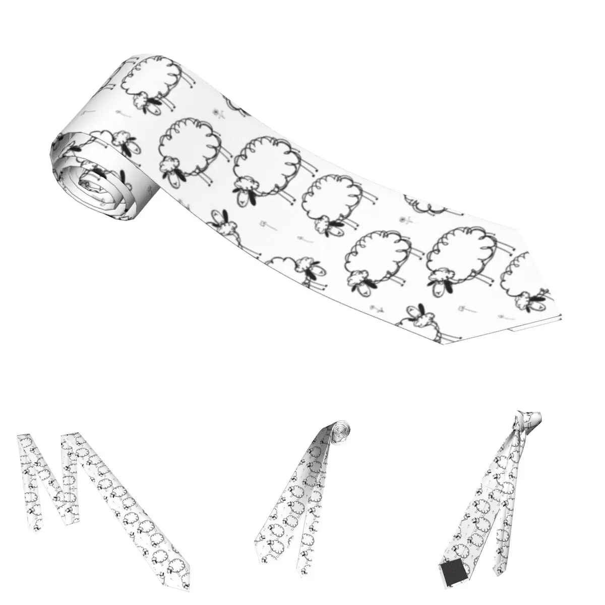 Krawat unisex z jedwabiu i poliestru o szerokości 8 cm z motywem komiksowego owca na trawie, do garniturów męskich, akcesoria, krawaty na imprezę.