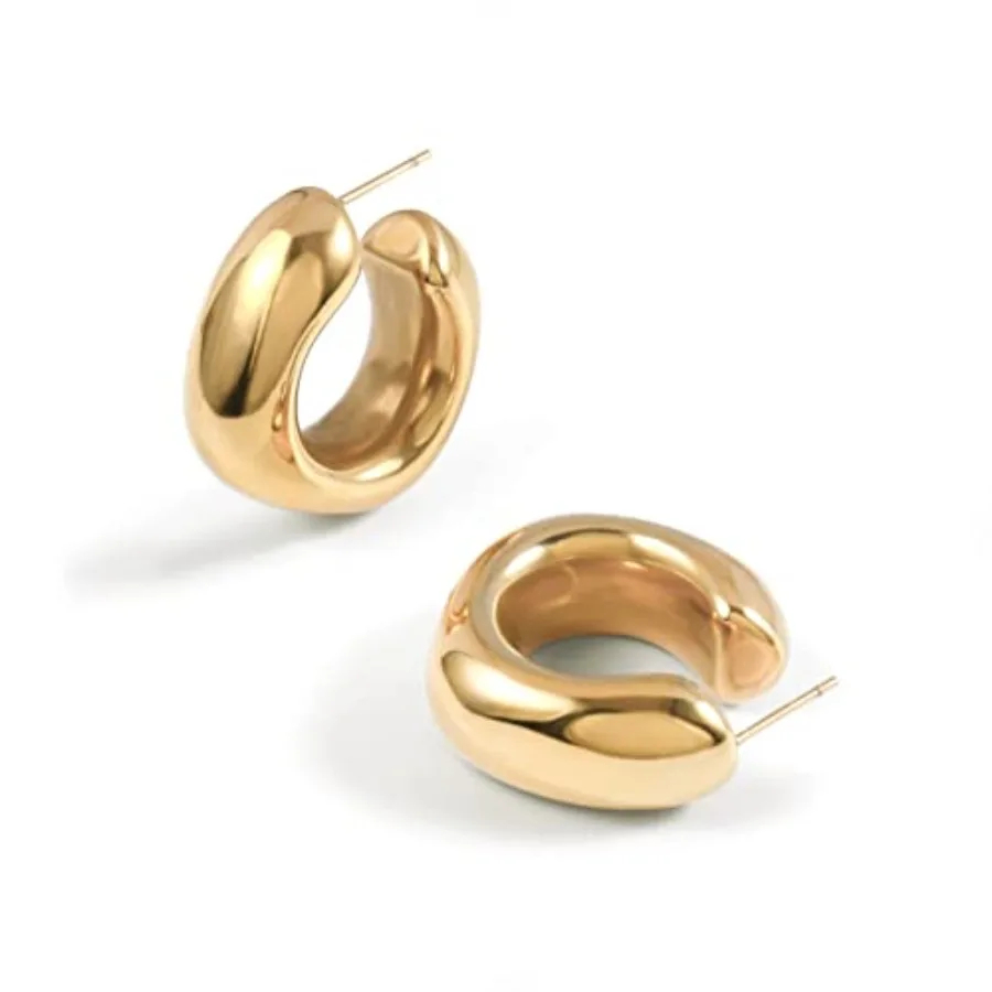 

Waterproof Thick Chunky Hoops Earrings for Women Non Tarnish, Plated Hypoallergenic Open Hoop Earrings, Lightweight Hollow Earr
