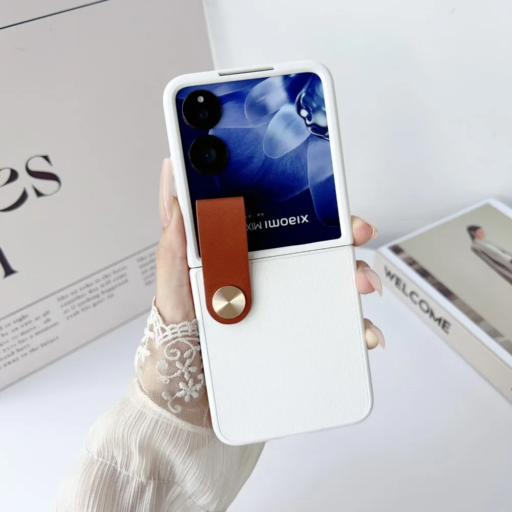 For Xiaomi MIX Flip MIXFlip Case With Strap Faux leather Skin-Friendly Shockproof Protection Folding Hard Back Cover Accessories