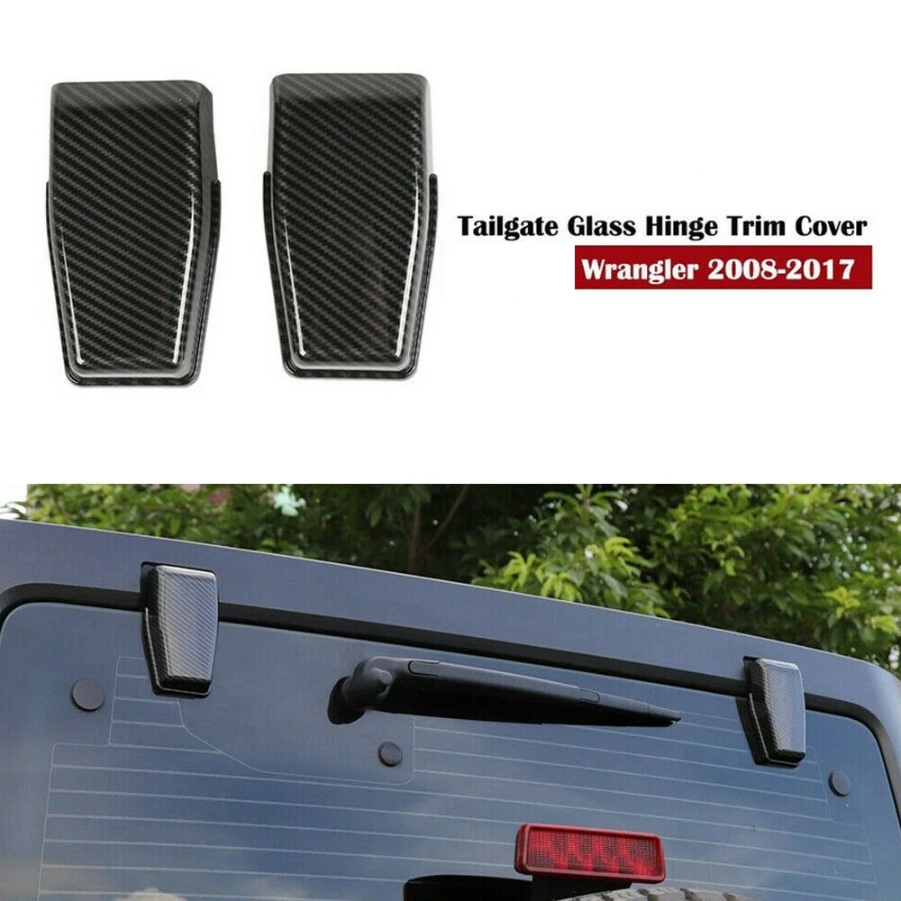 Rear Window Hinge Liftgate Glass Hinge Cover Trim for Jeep Wrangler JK 2007-2017 Carbon Fiber