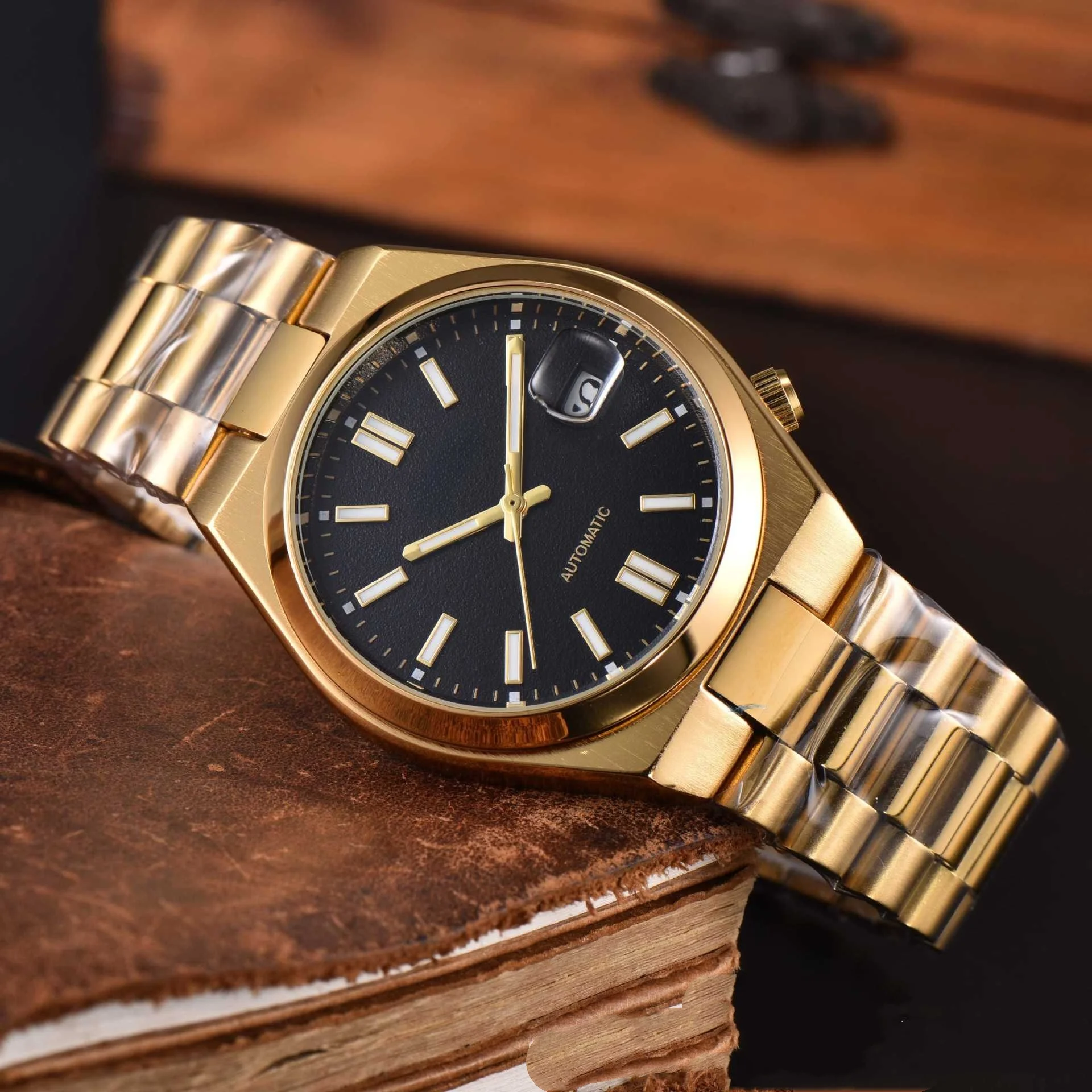 Montre mécanique automatique pour homme, montre automatique de luxe en or 904L, cadran texturé vert, montre-bracelet pour homme à porter au quotidien