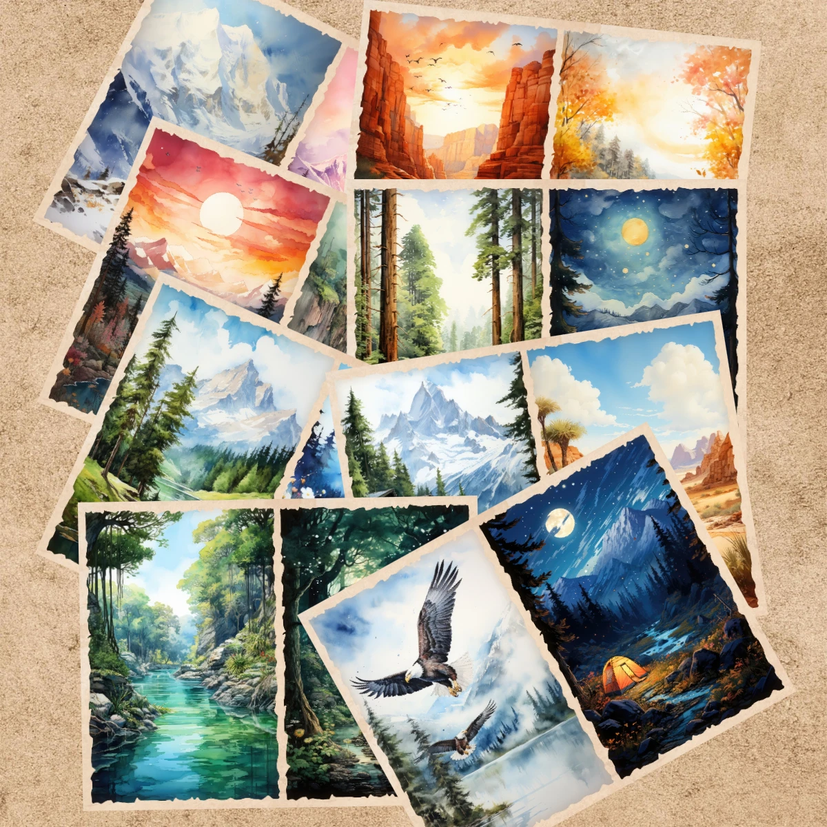 16 Sheets A5 Size Mountains, Rivers And Snow Scenery Background Vintage Grunge Journal Planning Scrapbooking