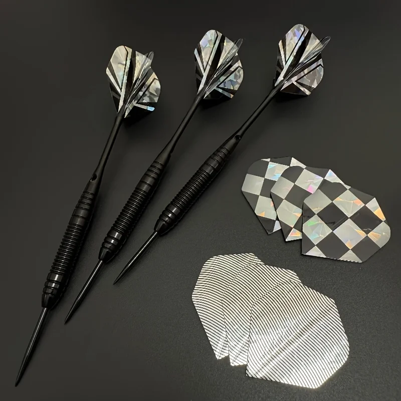 Hard-Tipped Dart Set with 3 Darts, 20g Metal Steel-Tipped Darts, Grooved Anti-Slip Dart, Aluminum Dart Shaft