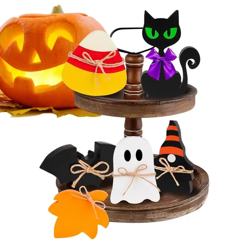 

Halloween Tiered Tray Decor Set Cute Sign Ghost Halloween Theme Party For Home Decoration