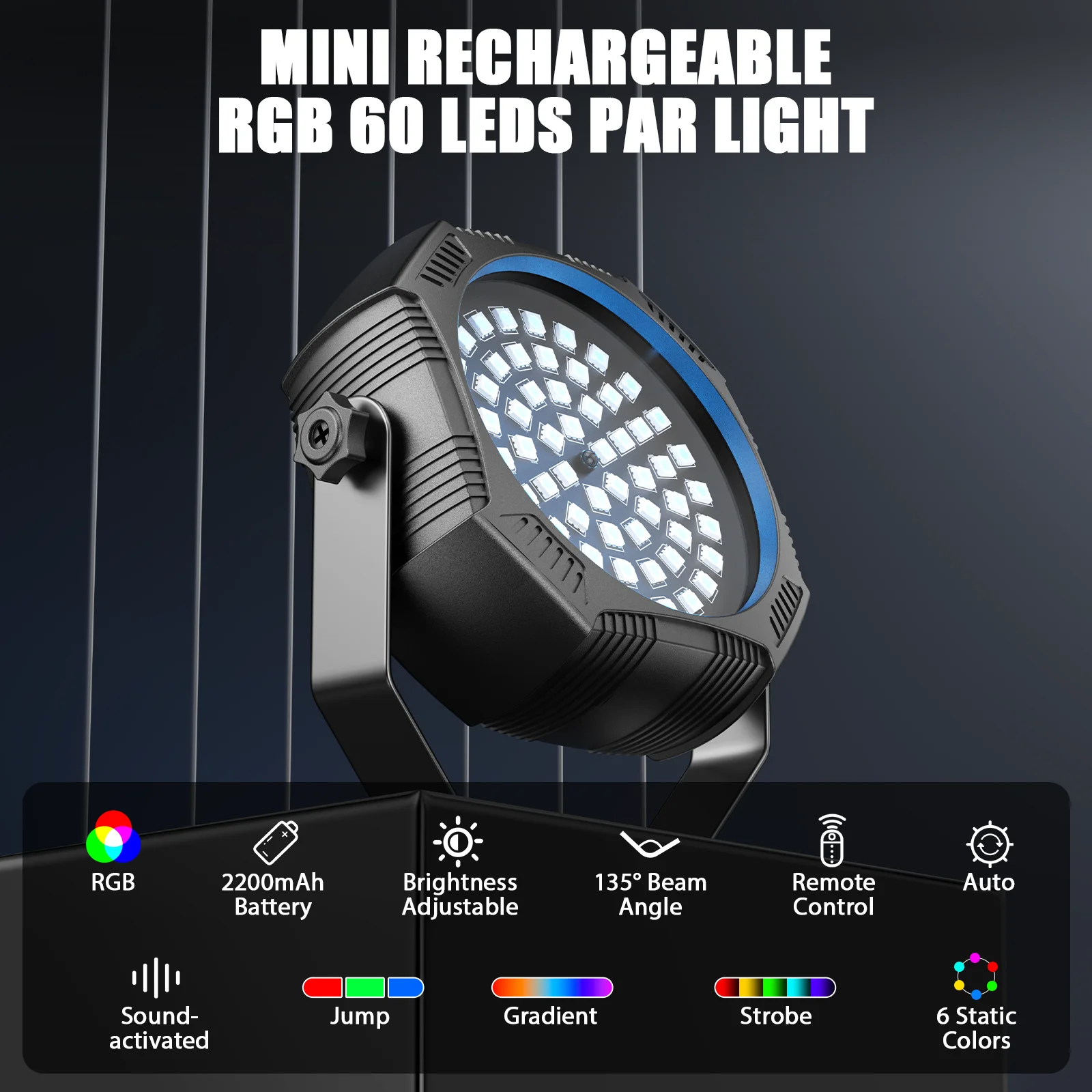 Datewink 4Pcs RGB Rechargeable Par Lights 4IN1 60LED Stage Lighting Effect Remote Control For DJ Disco Party Wedding Nightclub