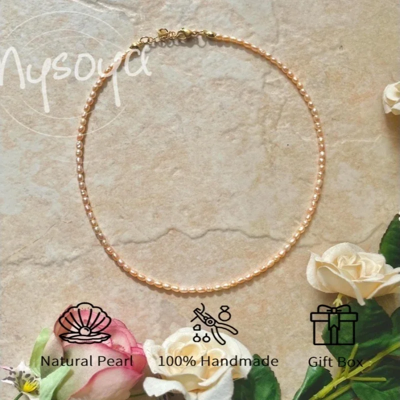

MYSOYA Exquisite Peach Freshwater Pearl Necklace 3-4mm With Gift Box For Her/Him Wedding/Birthday/ Christmas/New Year