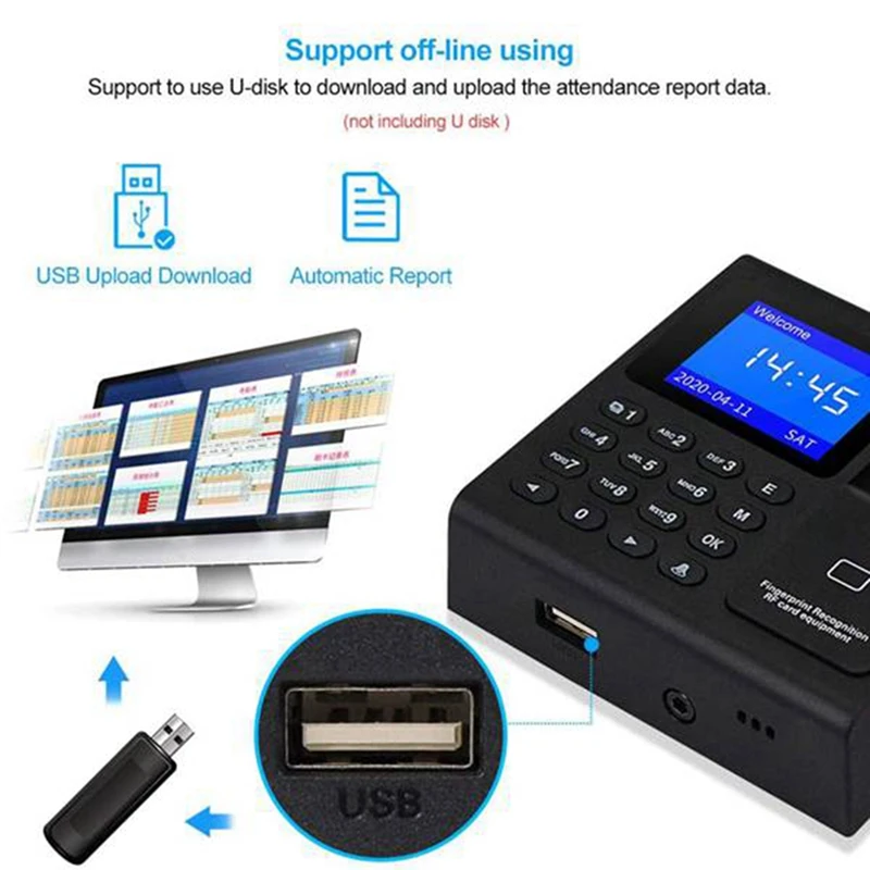 Fingerprint Attendance Access Control RFID Keypad Access Control Electric Time Clock Recorder USB Data Manage With Keys