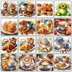 Coffee Bread Picture Diamond Painting Kit Kitchen Restaurant Wall Decoration Mosaic Embroidery Suitable for Adult DIY Hobbies