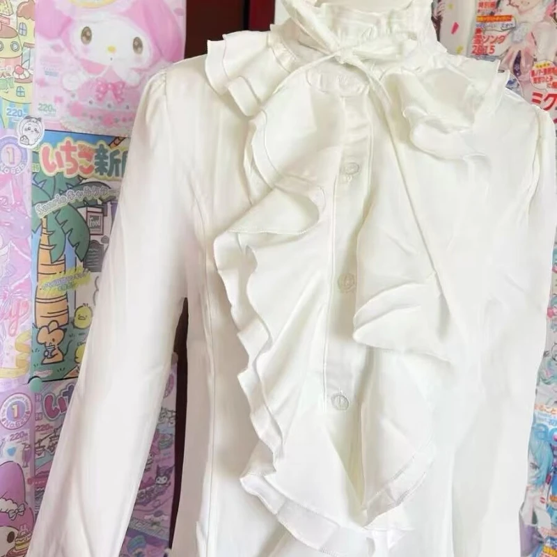 Camicette Lolita stile giapponese Deeptown Donna Camicie bianche con volant Kawaii Harajuku Camicia nera dolce stile preppy vintage Cutecore