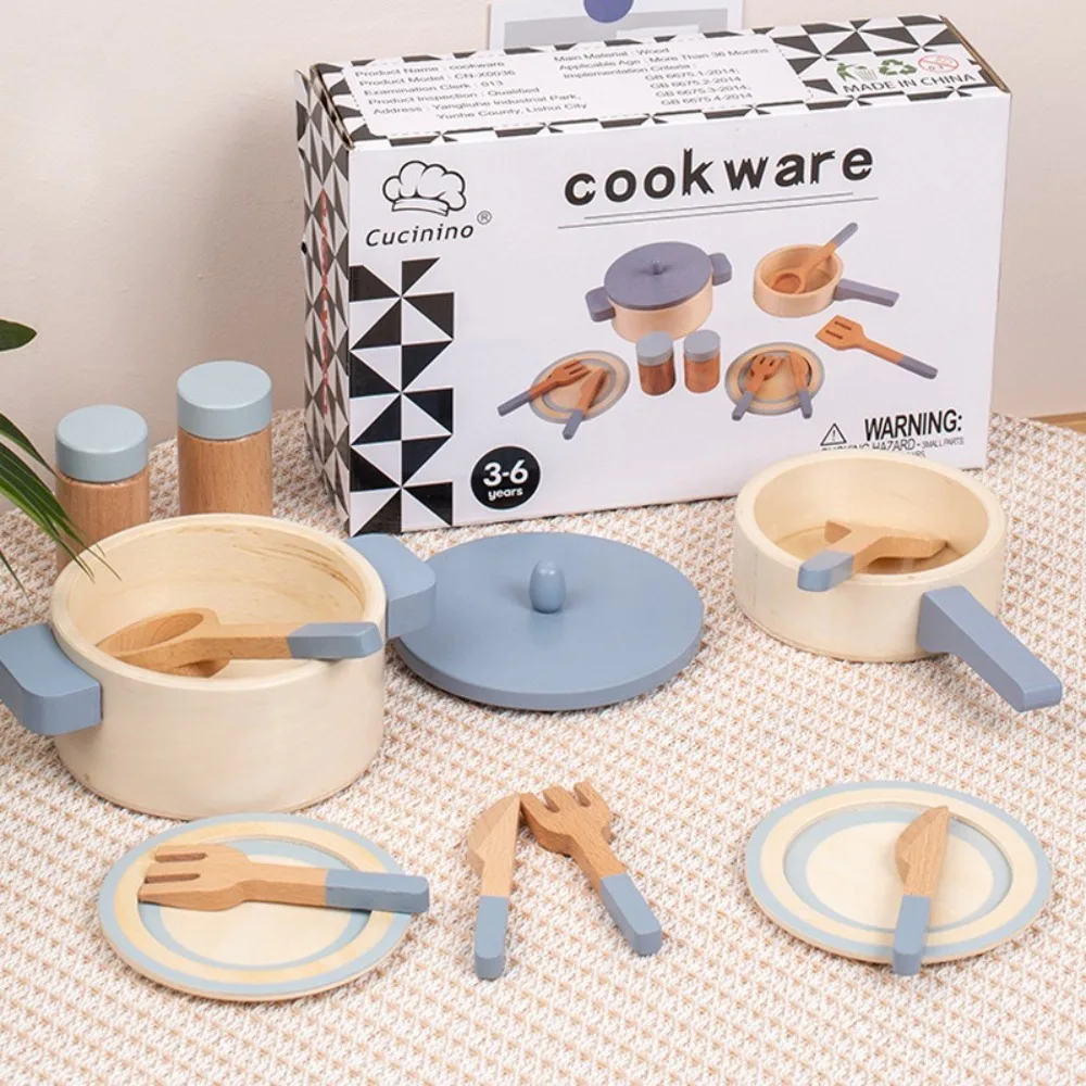 Wooden Simulation Kitchen Toys Pretend Play House Cooking Educational Toys Early Education Cookware Pot Pan Kitchen Utensils