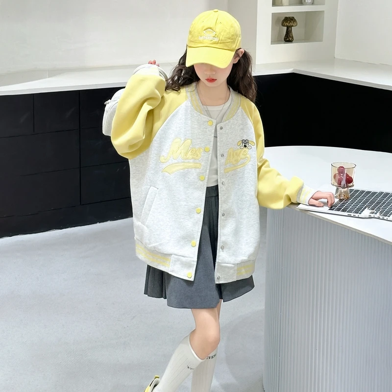 Teenage Girls Casual Baseball-Uniform Coat Loose Style Kids Spring Autumn Sporty Jacket Children New Arrival Sports Costume