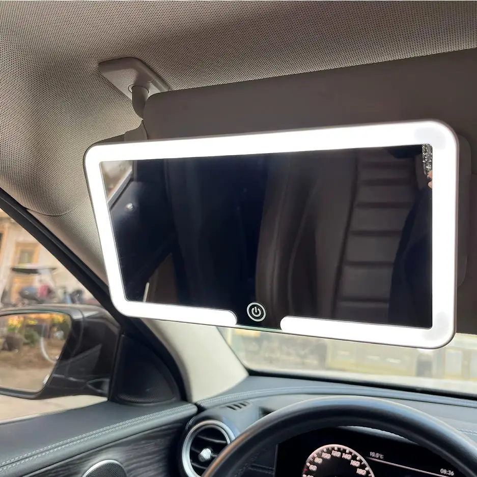 LED Light Car Visor Vanity Mirror with ,Dimmable Touch Screen,USB Charging, Rechargeable Battery Makeup Mirro for Car, 3 Colors