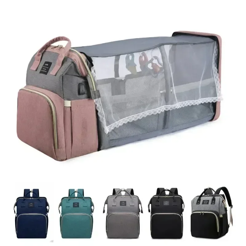 

Mommy Bag Lightweight Portable Folding Crib Bed Large-capacity Travel Maternity Bags Baby Backpack Female Mommy Outting Bag Gift