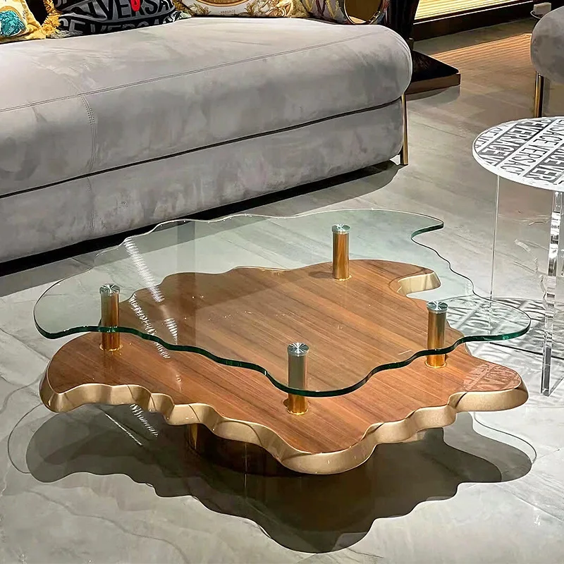 Marble coffee table villa large apartment living room household leopard print combination coffee table