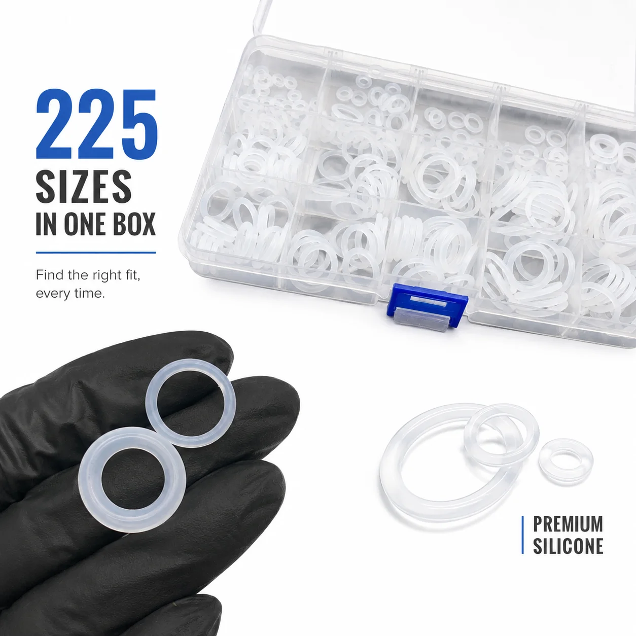 225 Pieces of CS 1.9mm/2.4mm Outer Diameter 6mm~20mm VMQ Silicone O-ring Kit Sealing Ring Not Easy to Break Sealing Ring