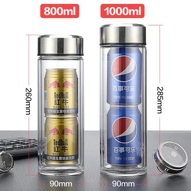 1000ML Leakproof Tea Bottle with Infuser Stainless Steel Double Walled Portable Drinking Lemon Water Cup Container for CarTravel