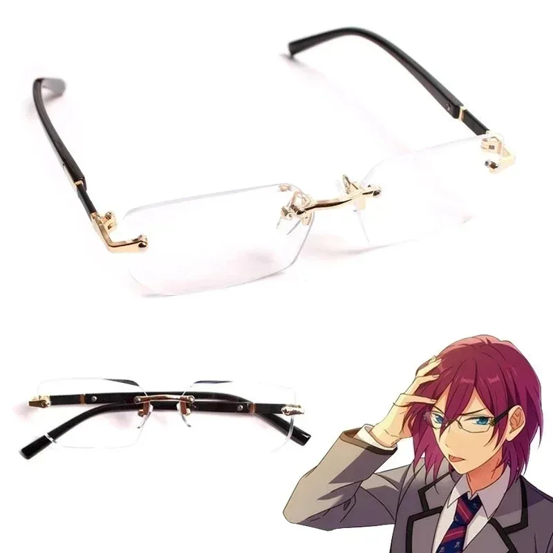 zz04zz12Ensemble Stars Saegusa Ibara Anime Cosplay Rimless Glasses Eyewear Sunglasses Party Props Unisex Wig Necklace Earrings O