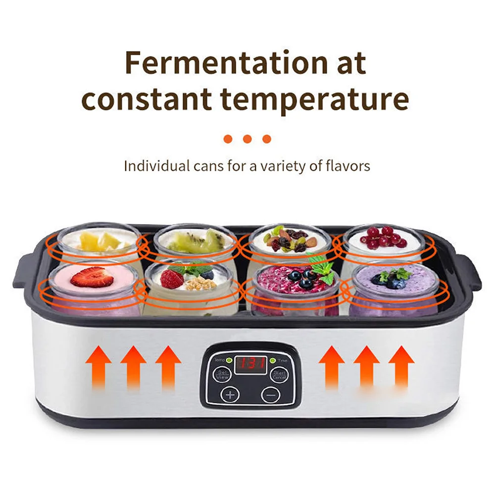 110V/220V 자동 요구르트 제조기 조절 가능한 온도 시간 요구르트 제조기 8 요구르트 항아리가있는 전문 아이스크림 푸딩 제조기