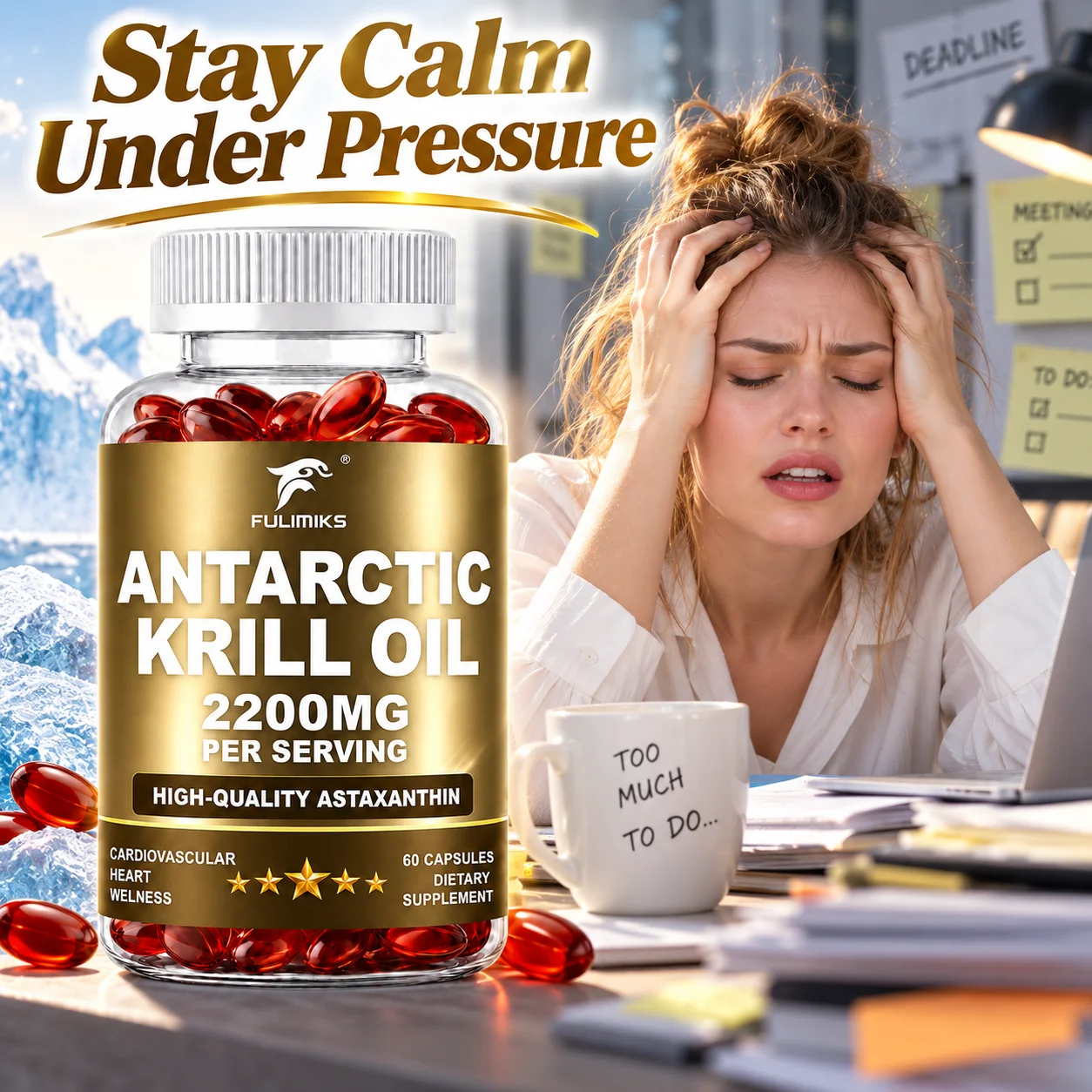 Antarctic Krill Oil Capsules, Support Heart, Cardiovascular & Brain Health, Promote Joint Comfort, Antioxidant Protection