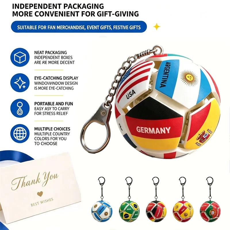USA Mexico Canada All Country Flag Football Keychain Fidget Stress Ball Squishy Decompression Toy Anxiety Relief Fan Souvenir view 2