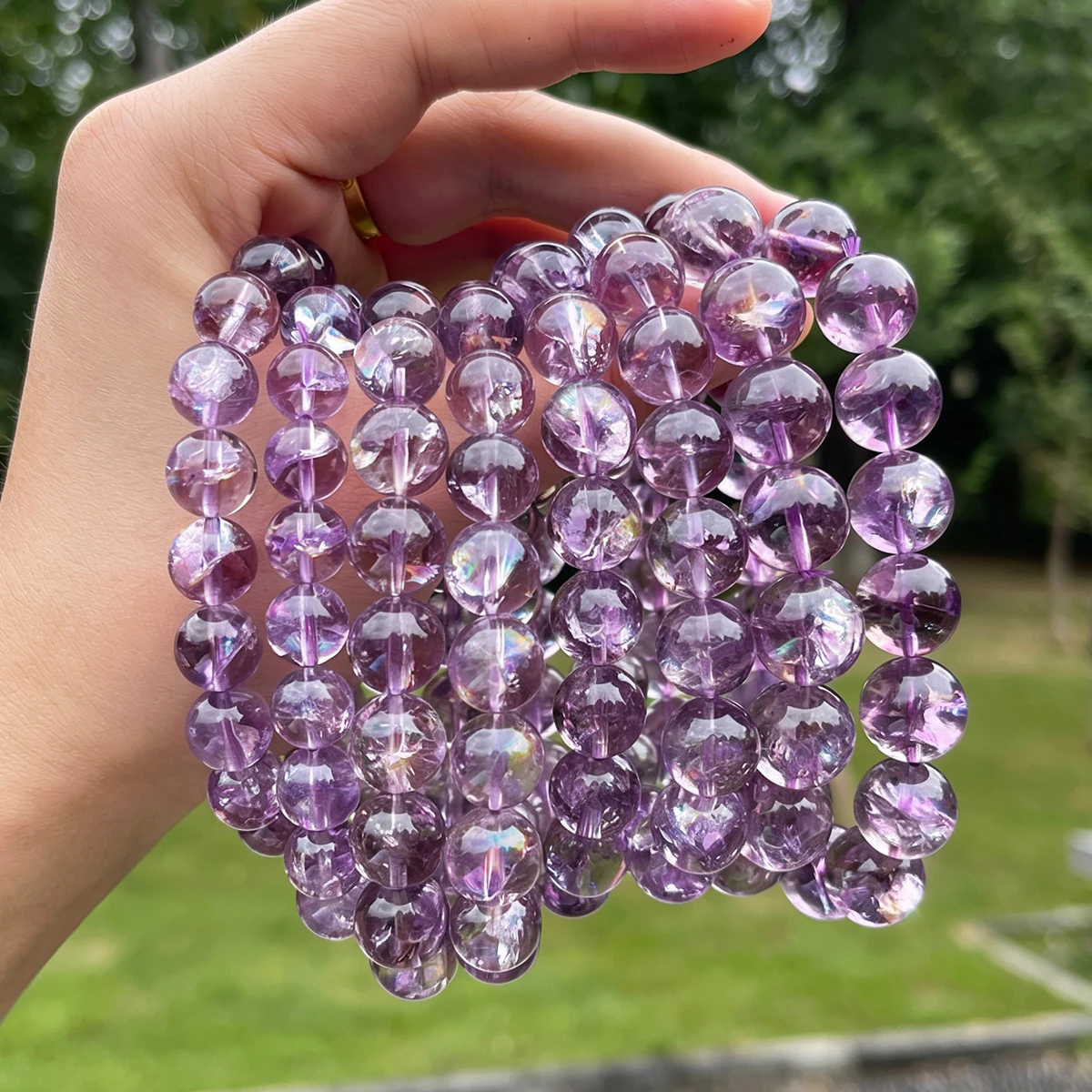 Lila Azeztulit Kristall Perlenarmband Naturstein Edelstein Schmuck Kristallarmband Modisches Geschenk für Frauen Männer Handgefertigt – Detail 6