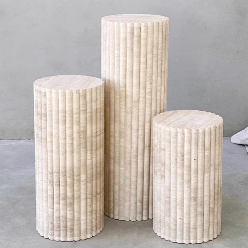 

Villa living room natural yellow travertine column, carved round display few