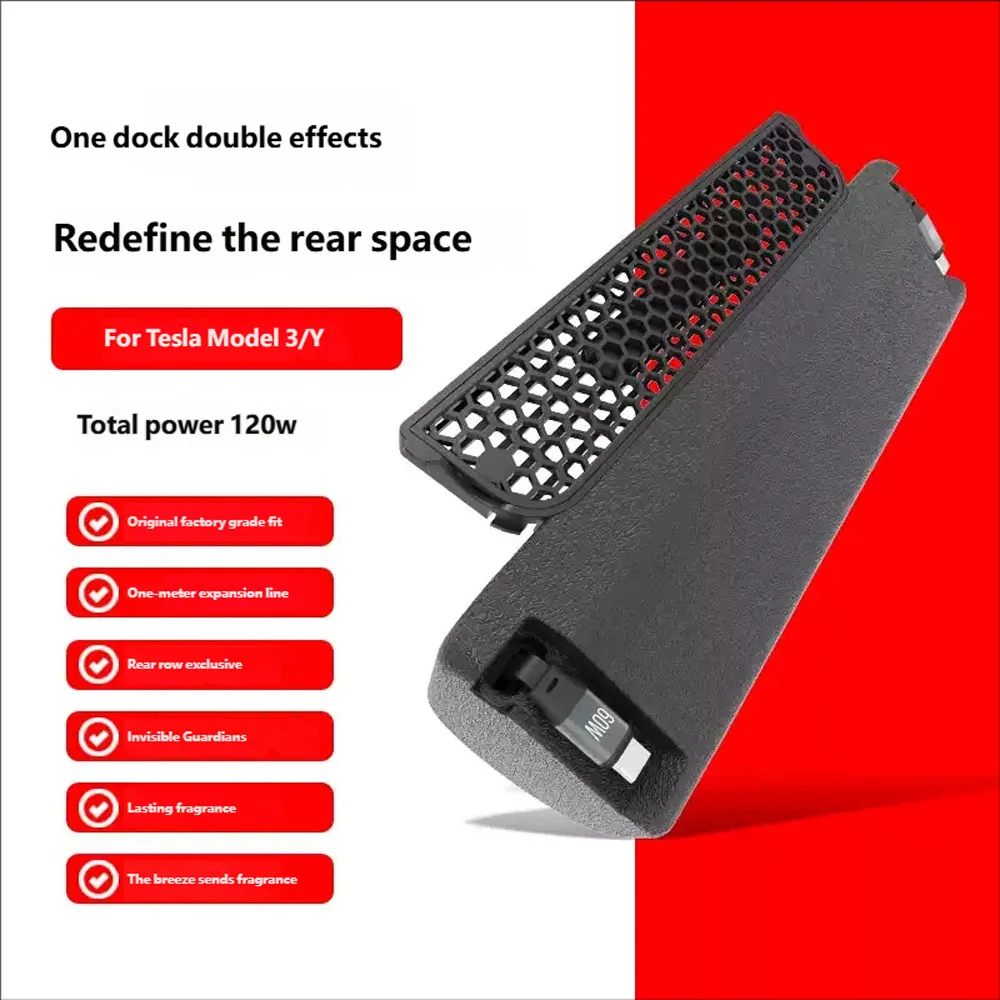 For Tesla Model 3/Y Refresh Rear Air Vent 27W Quick Charger USB Shunt HUB Power Splitter Type-C Charger
