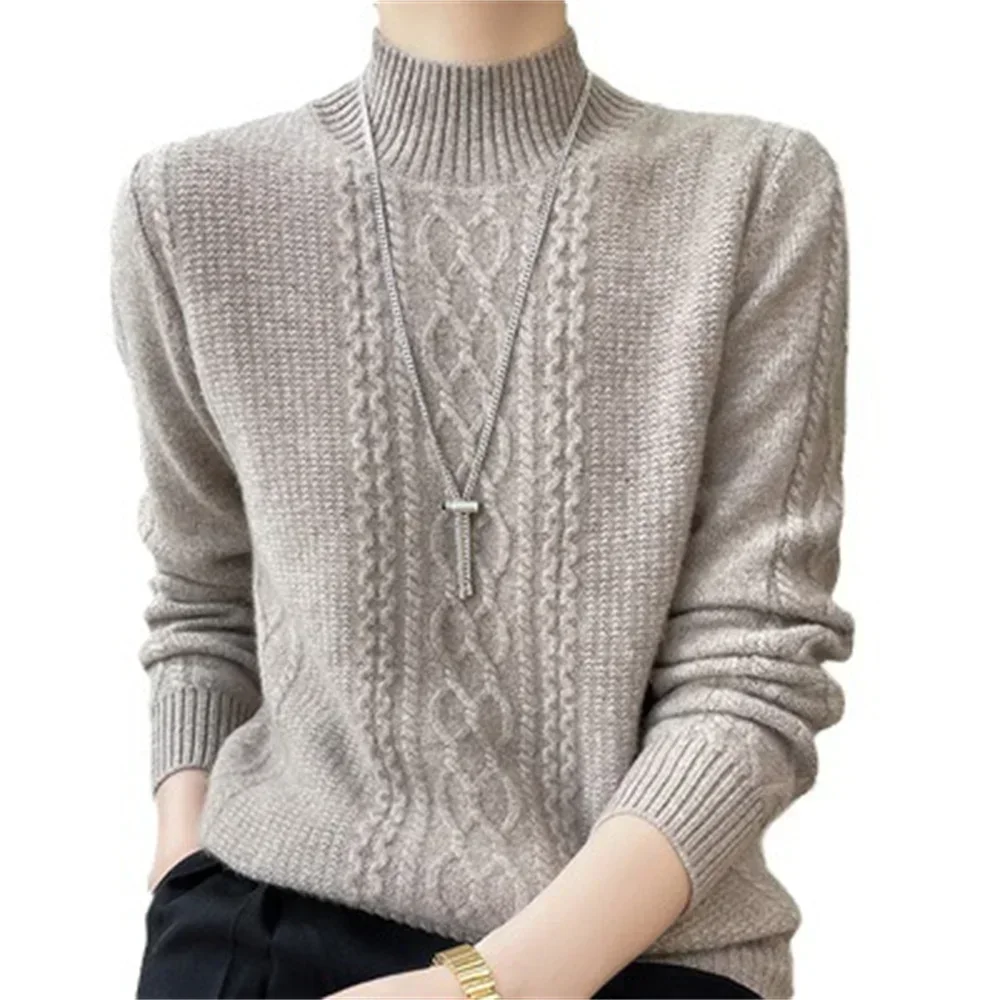 Damski sweter koreański jesień zima na zewnątrz pulowery półgolf dzianina moda długi rękaw pull femme basic topy