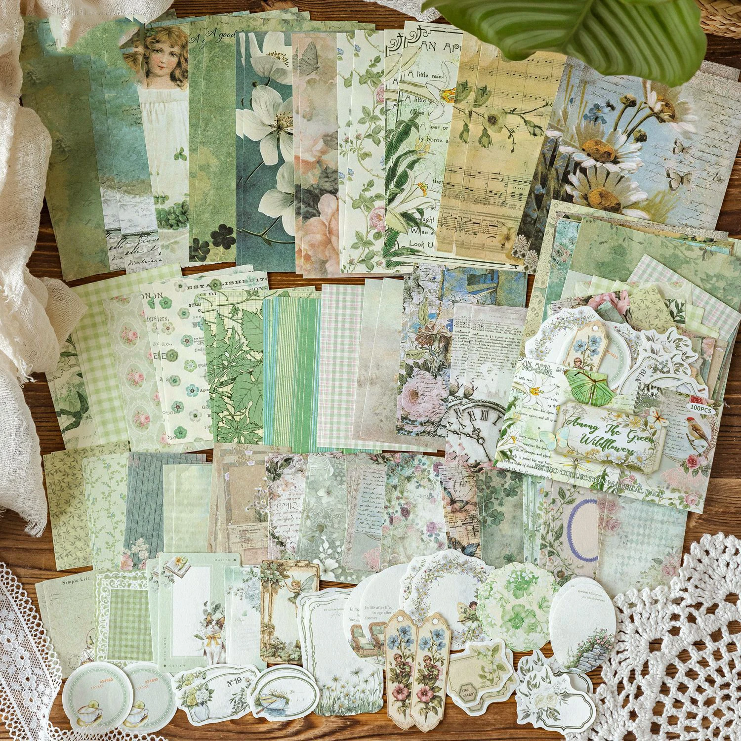 ชนบท Post Office Series Vintage ดอกไม้ Hollow ภูมิทัศน์วัสดุแพคเกจ Creative DIY Journal Collage สมุดภาพเครื่องเขียน