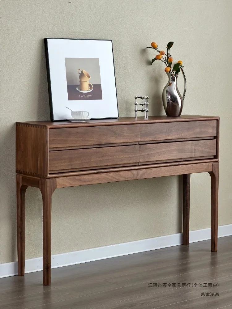 DSA black walnut porch cabinet Solid wood porch table, counter case, foyer side cabinet Nordic high-footed locker