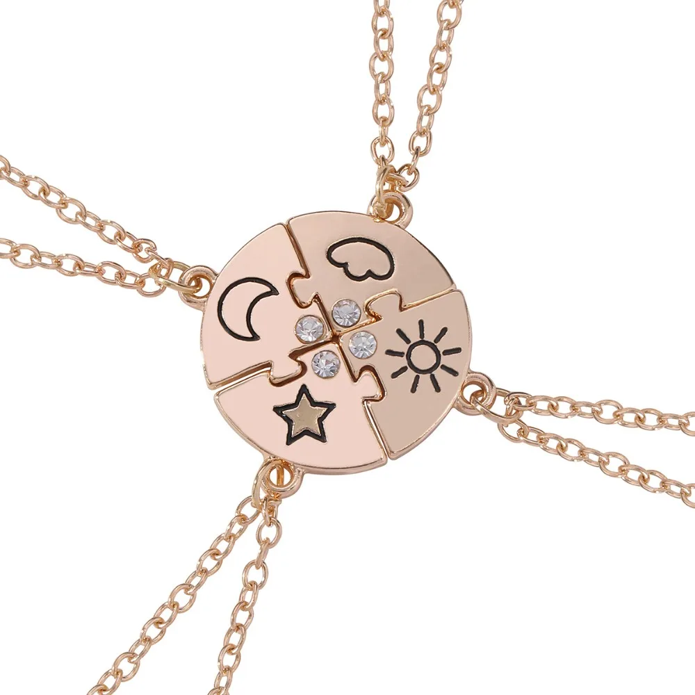4pcs/set Rhinestone Best Friends Forever Necklace Jewelry Set Necklace Combination Jigsaw BFF Necklace Colorful Splicing