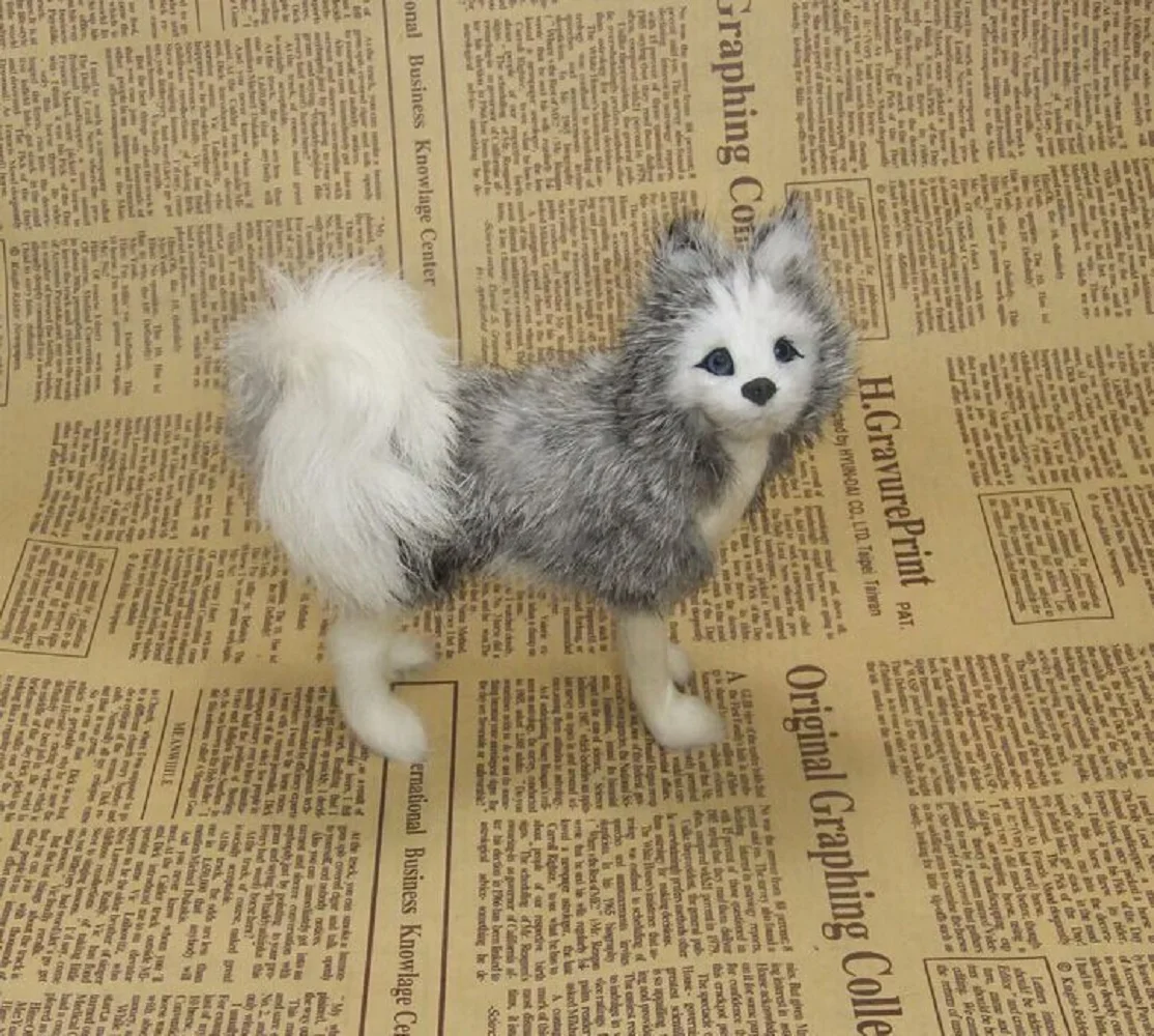 

small cute simulaiton husky dog toy plastic&fur standing husky dog doll gift about 13x12.5cm